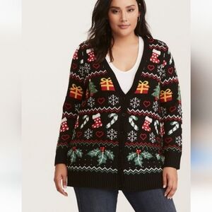 🎄TORRID Womens Christmas Holiday Sweater Button Front Cardigan Eclectic Grandpa